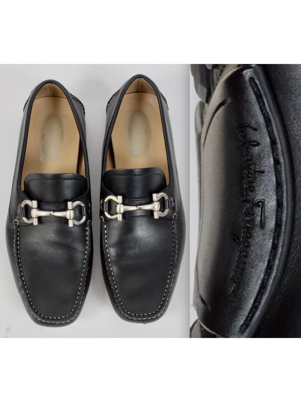 Salvatore Ferragamo 7.5 US 8.5 loafers Gancini Bit black leather rubber sole